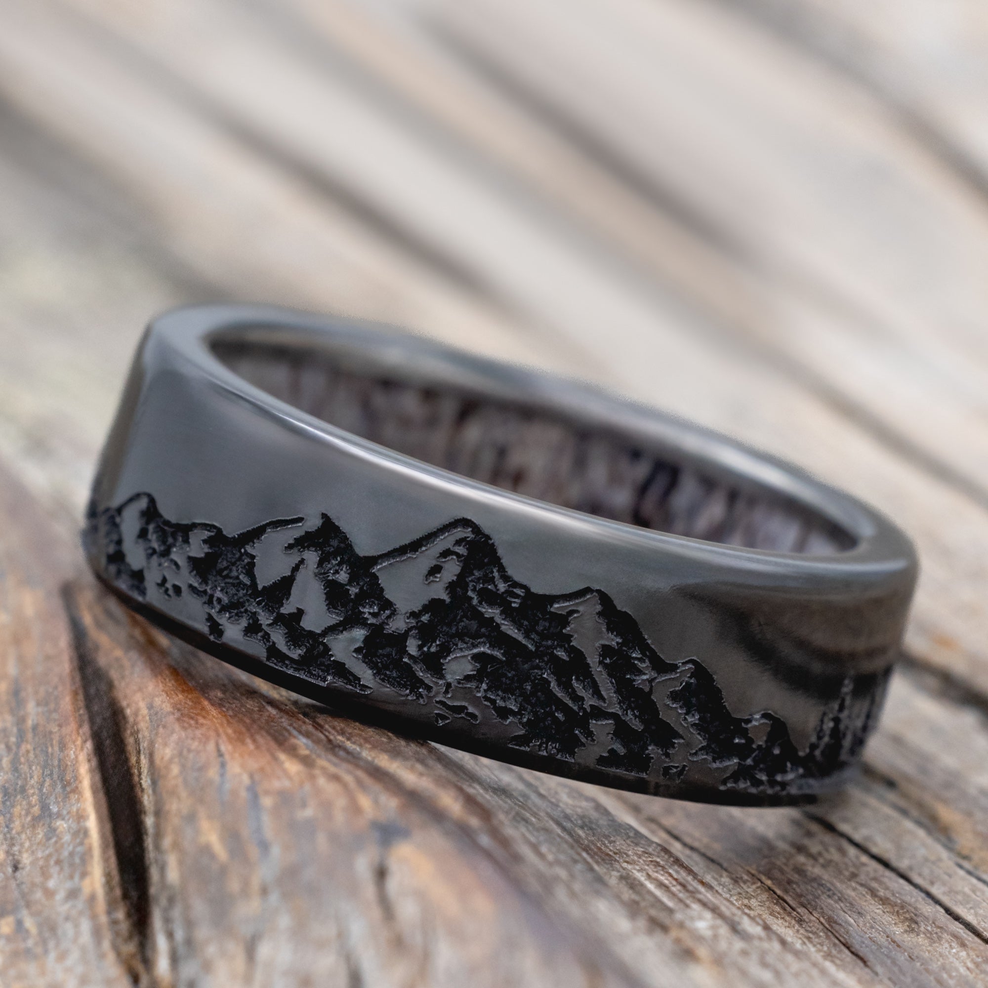 "Ross" - Mountain & Forest Engraved Wedding Band With Custom Lining-Staghead Designs