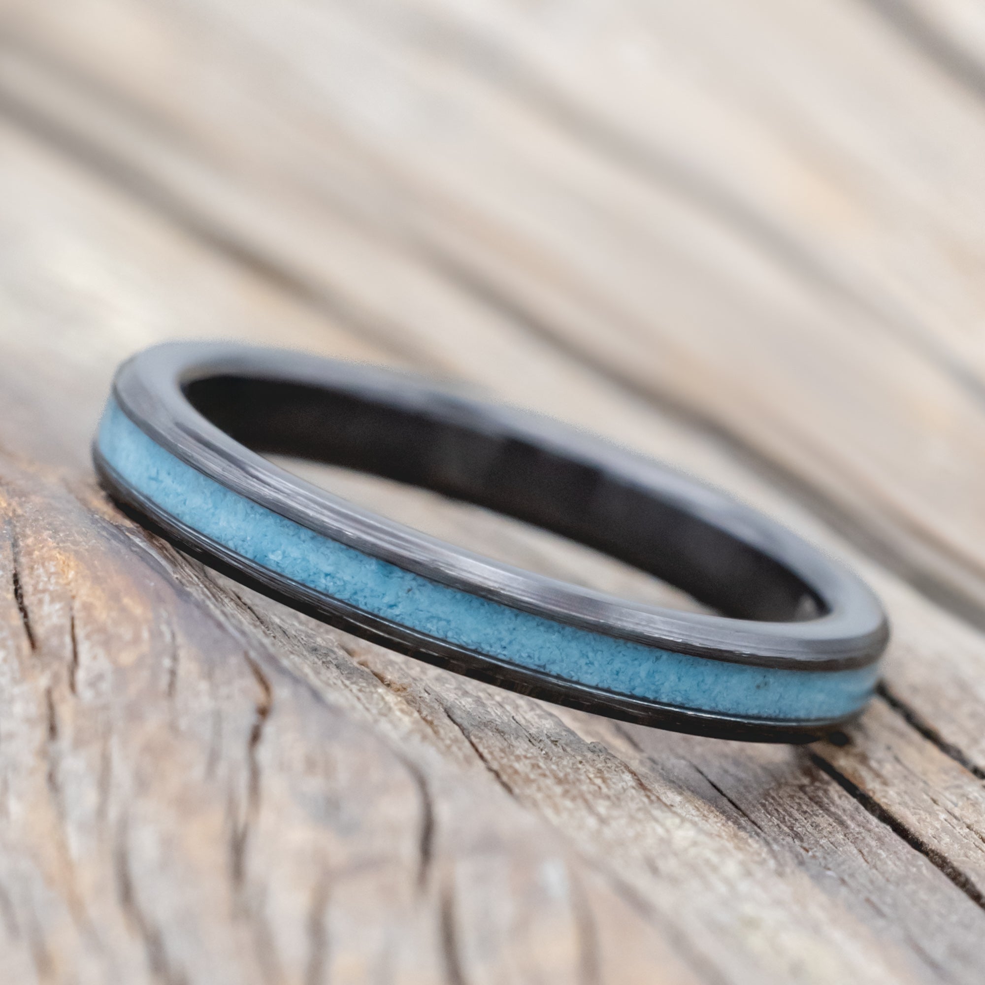 "ETERNA" - TURQUOISE STACKING BAND WITH CUSTOM FINISH-Staghead Designs