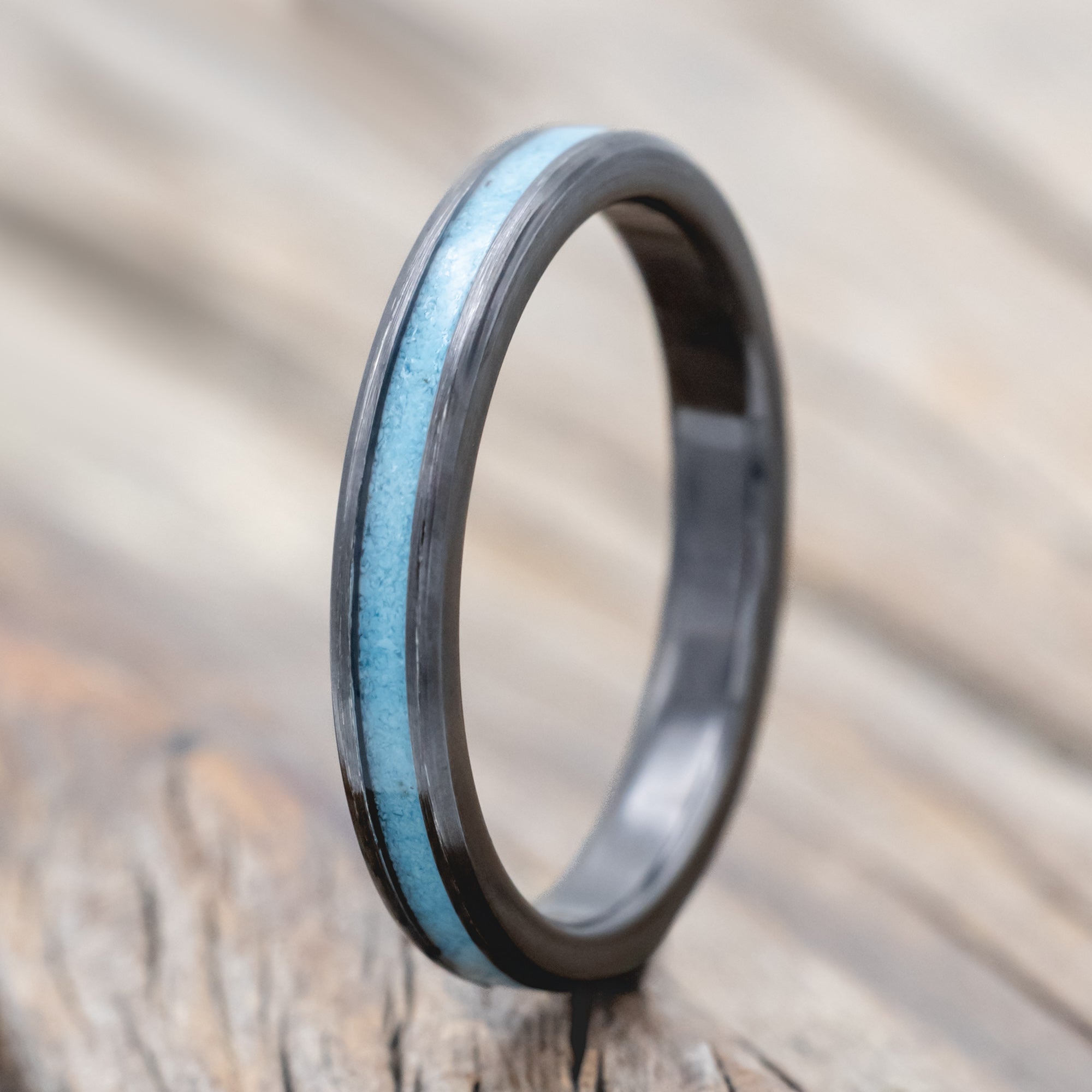 "ETERNA" - TURQUOISE STACKING BAND WITH CUSTOM FINISH-Staghead Designs