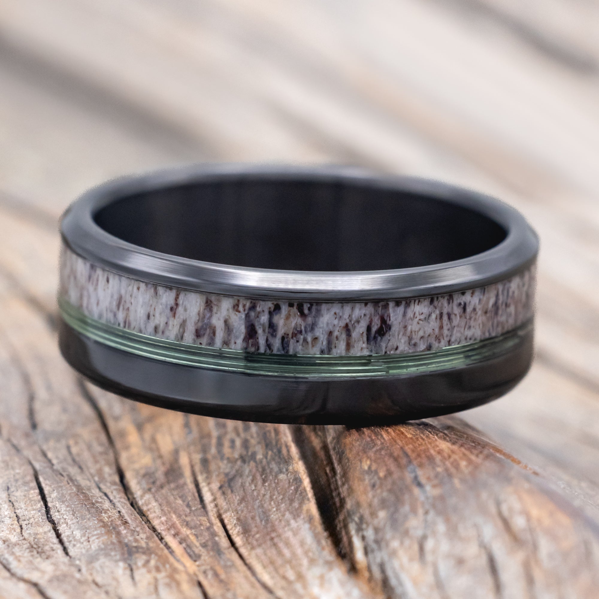 "TANNER" - CLEAR FISHING LINE & ANTLER WEDDING BAND-Staghead Designs