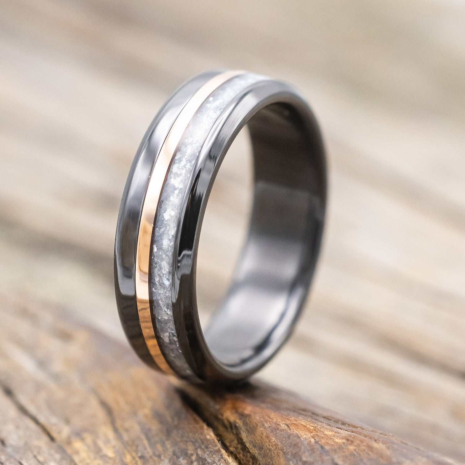 "TANNER" - DIAMOND DUST & 14K GOLD INLAY WEDDING BAND-Staghead Designs