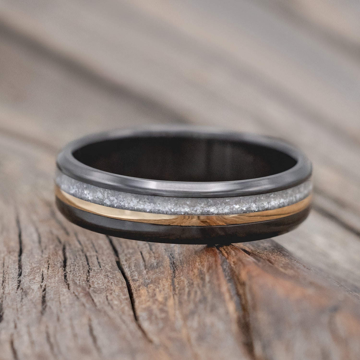 "TANNER" - DIAMOND DUST & 14K GOLD INLAY WEDDING BAND-Staghead Designs