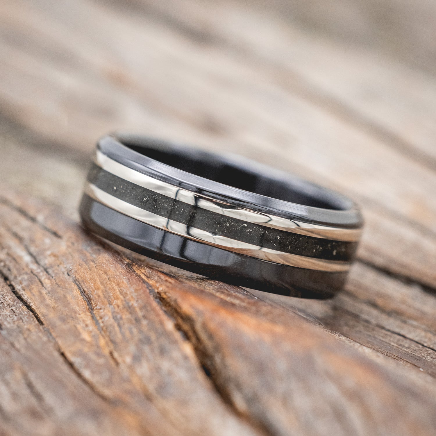 "TANNER" - PYRITE & 14K GOLD INLAYS WEDDING BAND-Staghead Designs