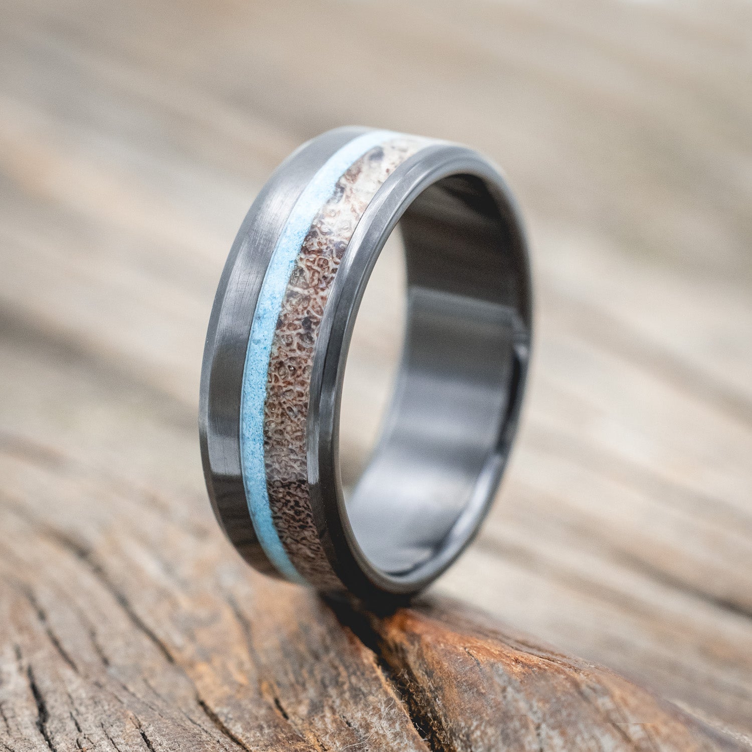 "TANNER" - TURQUOISE & ANTLER WEDDING RING-Staghead Designs