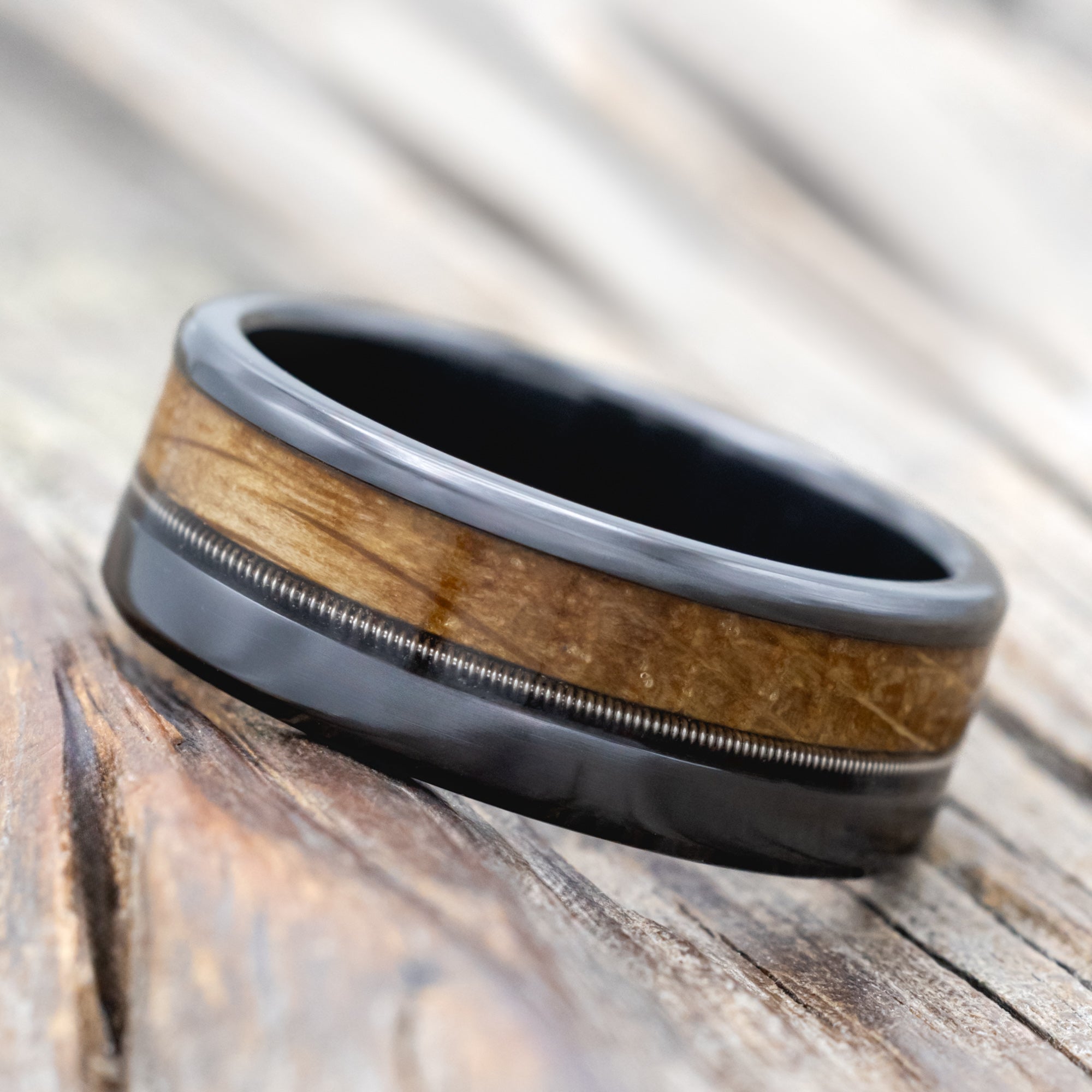 "TANNER" - TWO INLAY WEDDING BAND-Staghead Designs