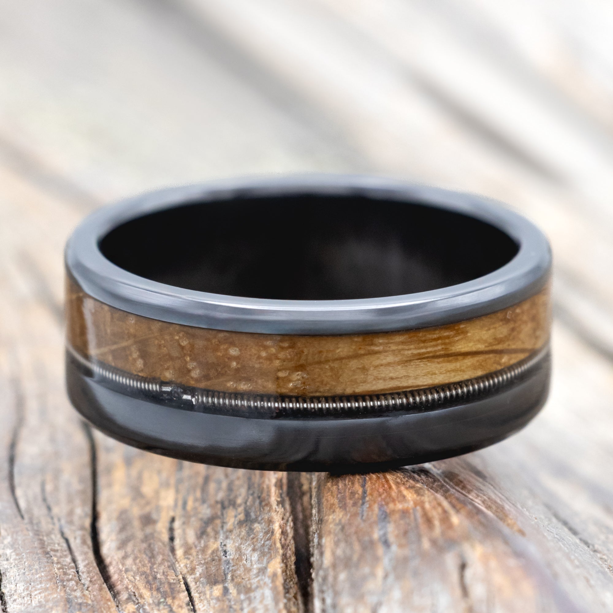 "TANNER" - TWO INLAY WEDDING BAND-Staghead Designs