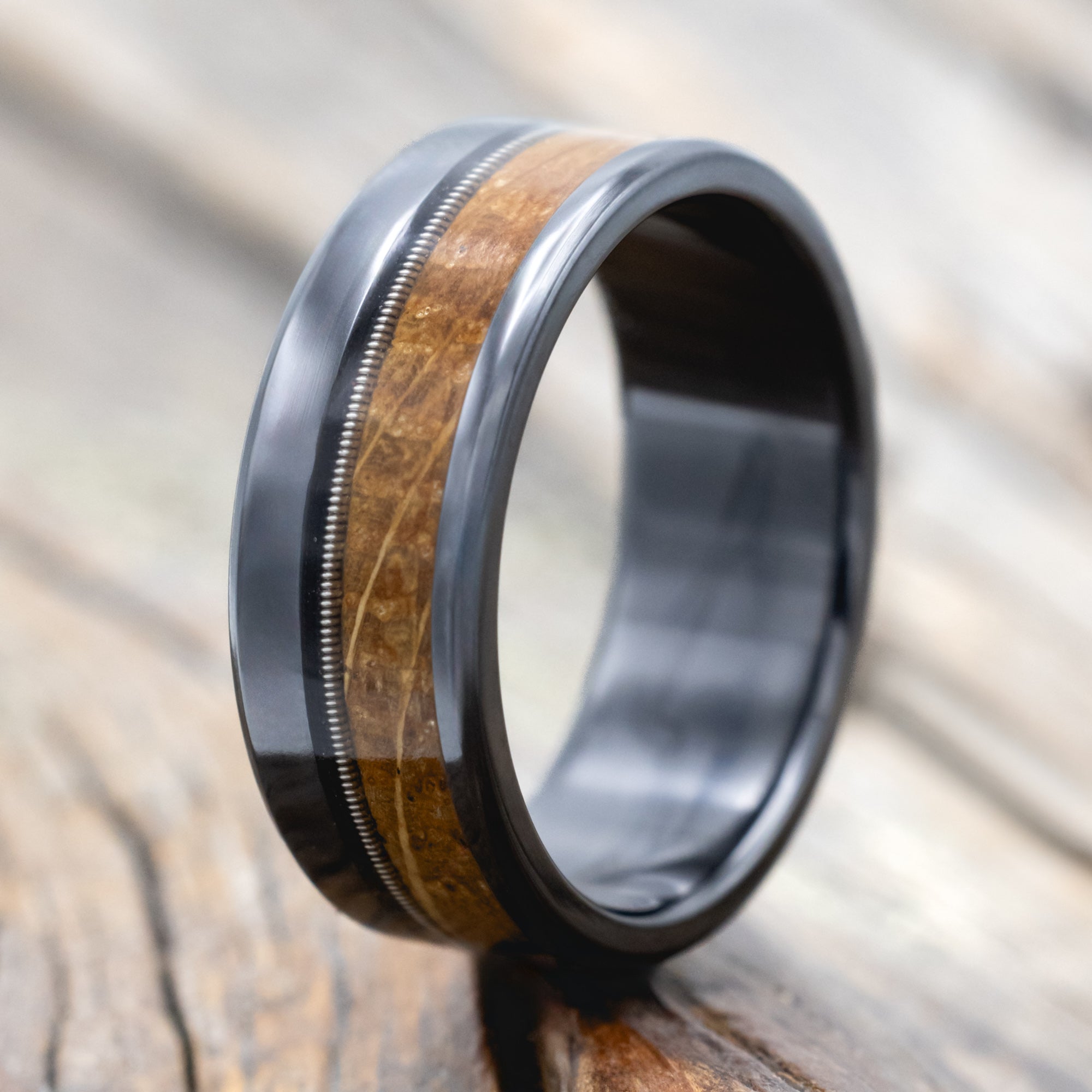 "TANNER" - TWO INLAY WEDDING BAND-Staghead Designs
