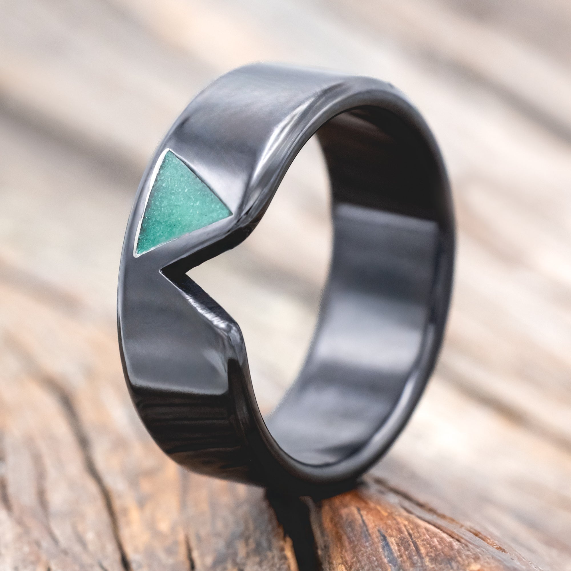 "VALENTINO" - MALACHITE & OPAL MIX FILLED TRIANGLE WEDDING BAND-Staghead Designs