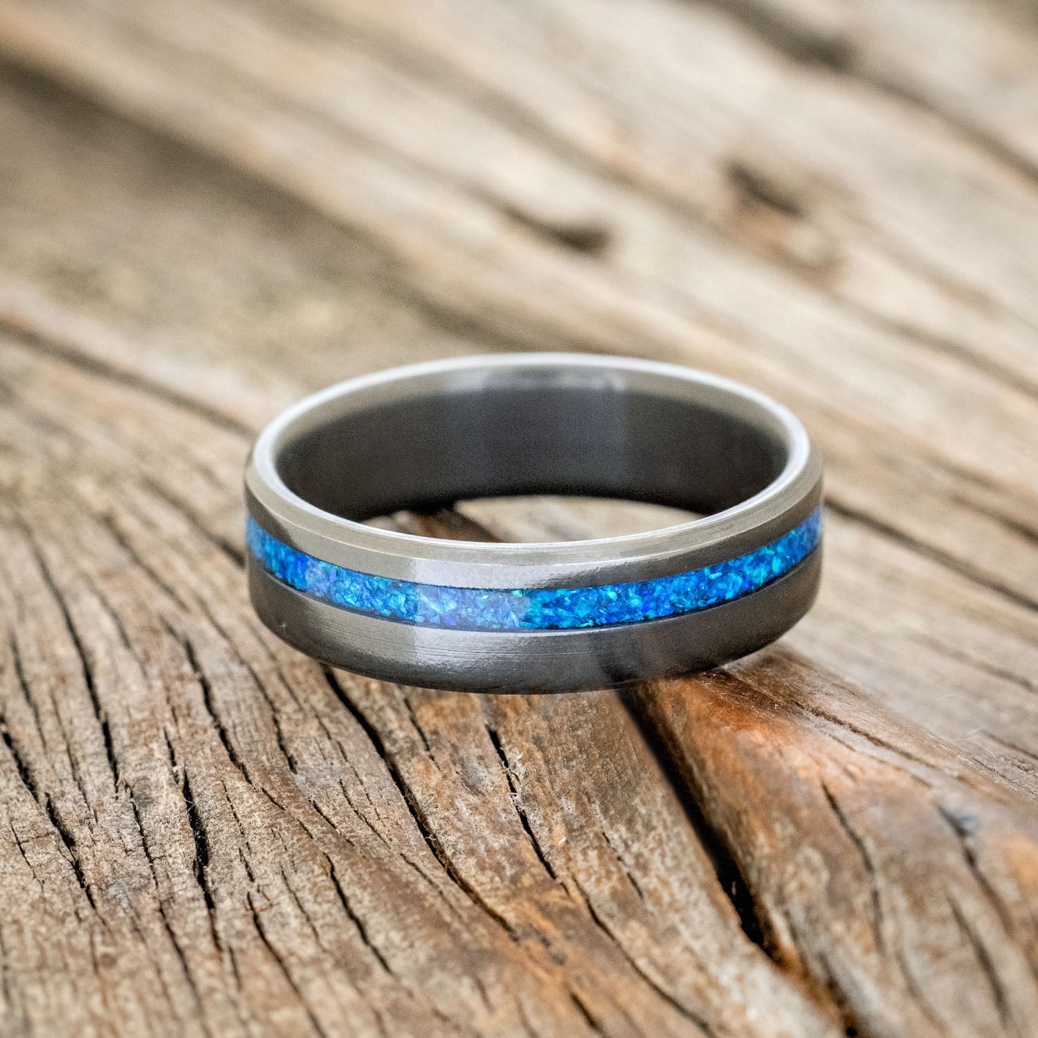 "VERTIGO" - BLUE OPAL WEDDING BAND-3