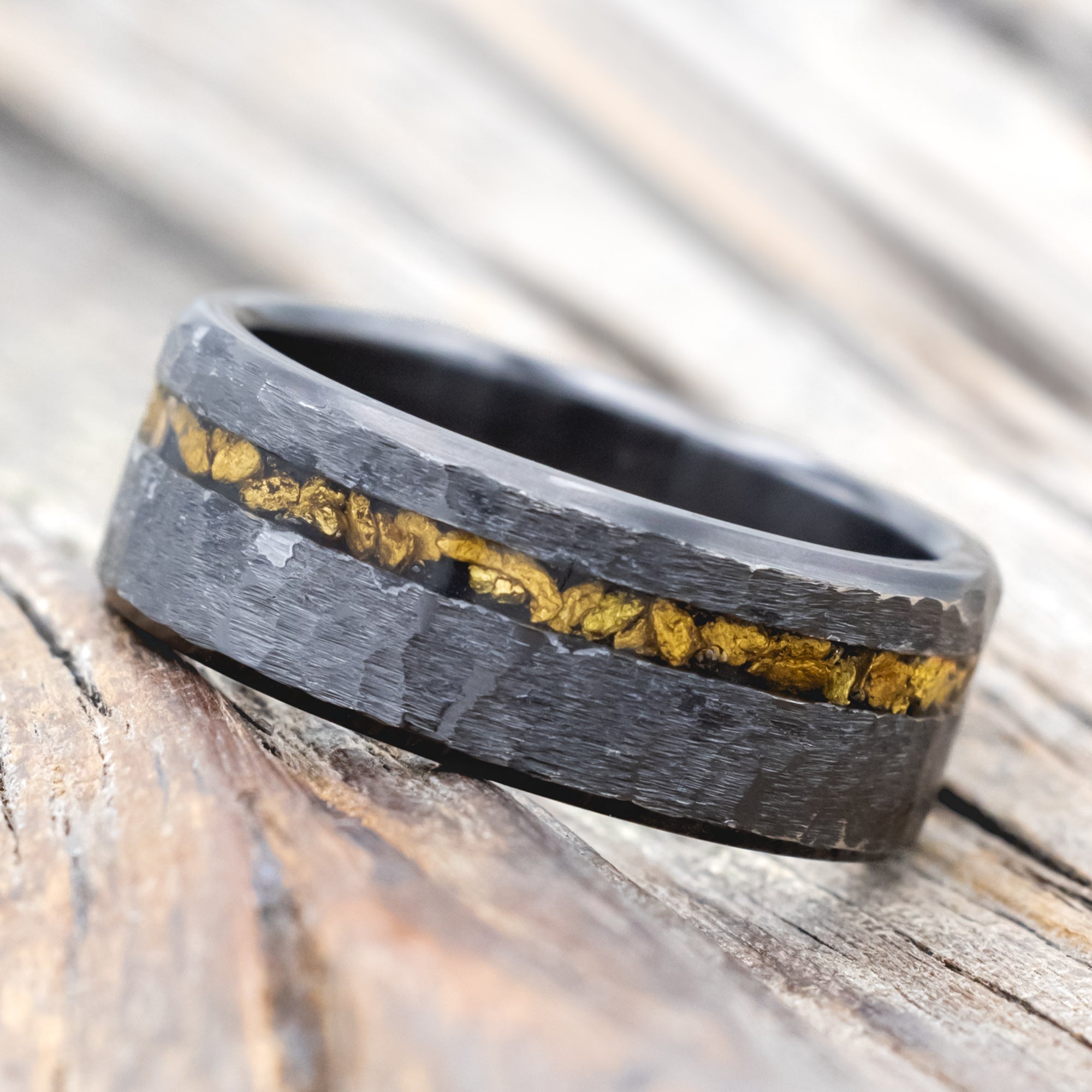 "VERTIGO" - GOLD NUGGET WEDDING RING WITH CUSTOM FINISH-Staghead Designs