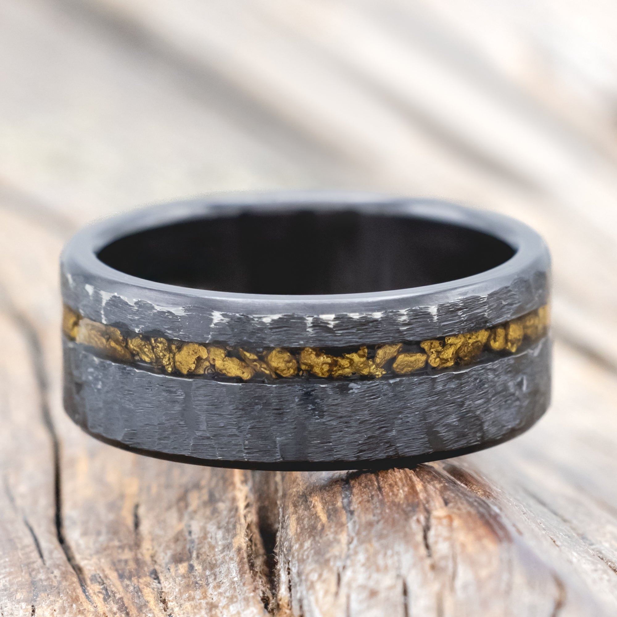 "VERTIGO" - GOLD NUGGET WEDDING RING WITH CUSTOM FINISH-Staghead Designs