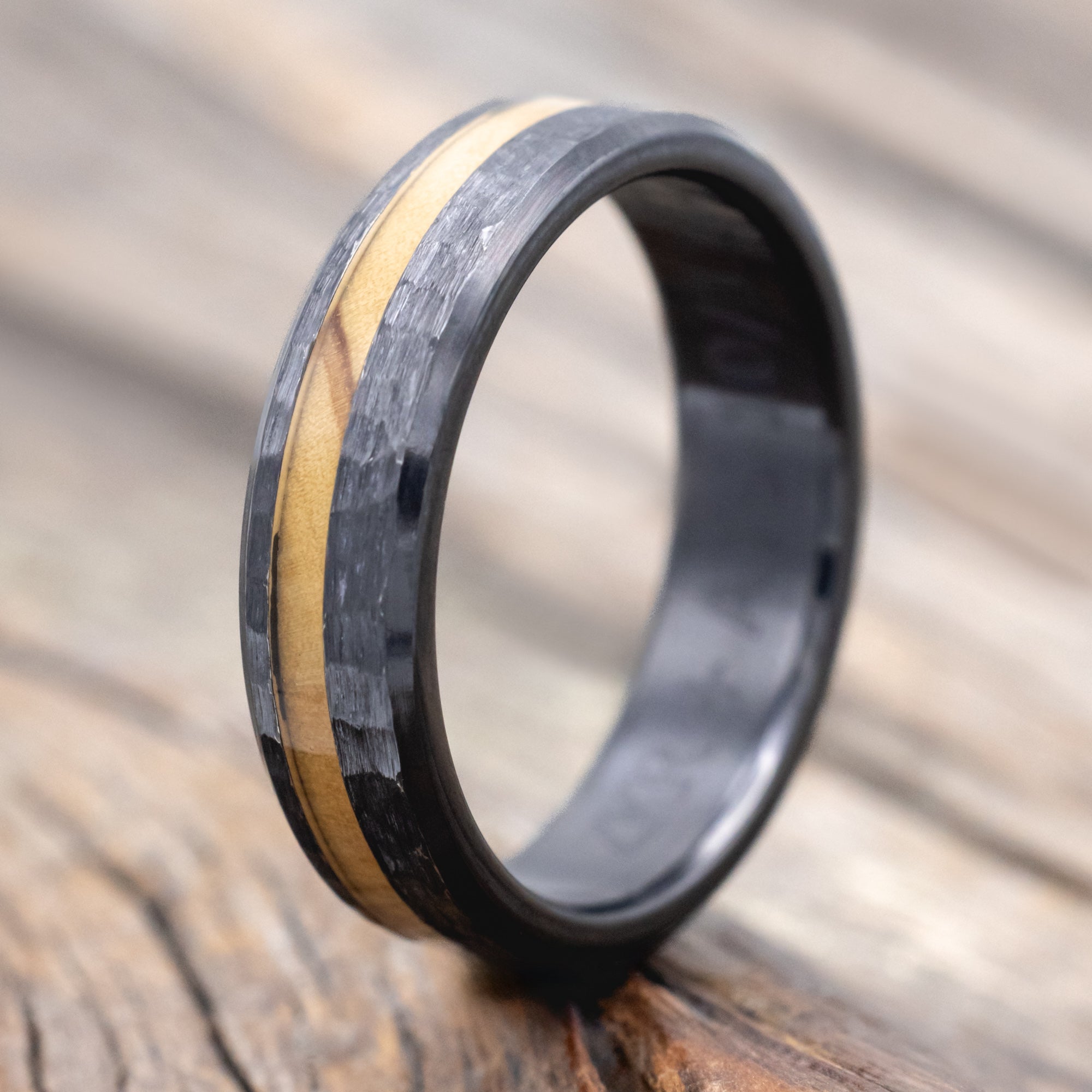 "VERTIGO" - HAMMERED OLIVE WOOD WEDDING BAND-Staghead Designs
