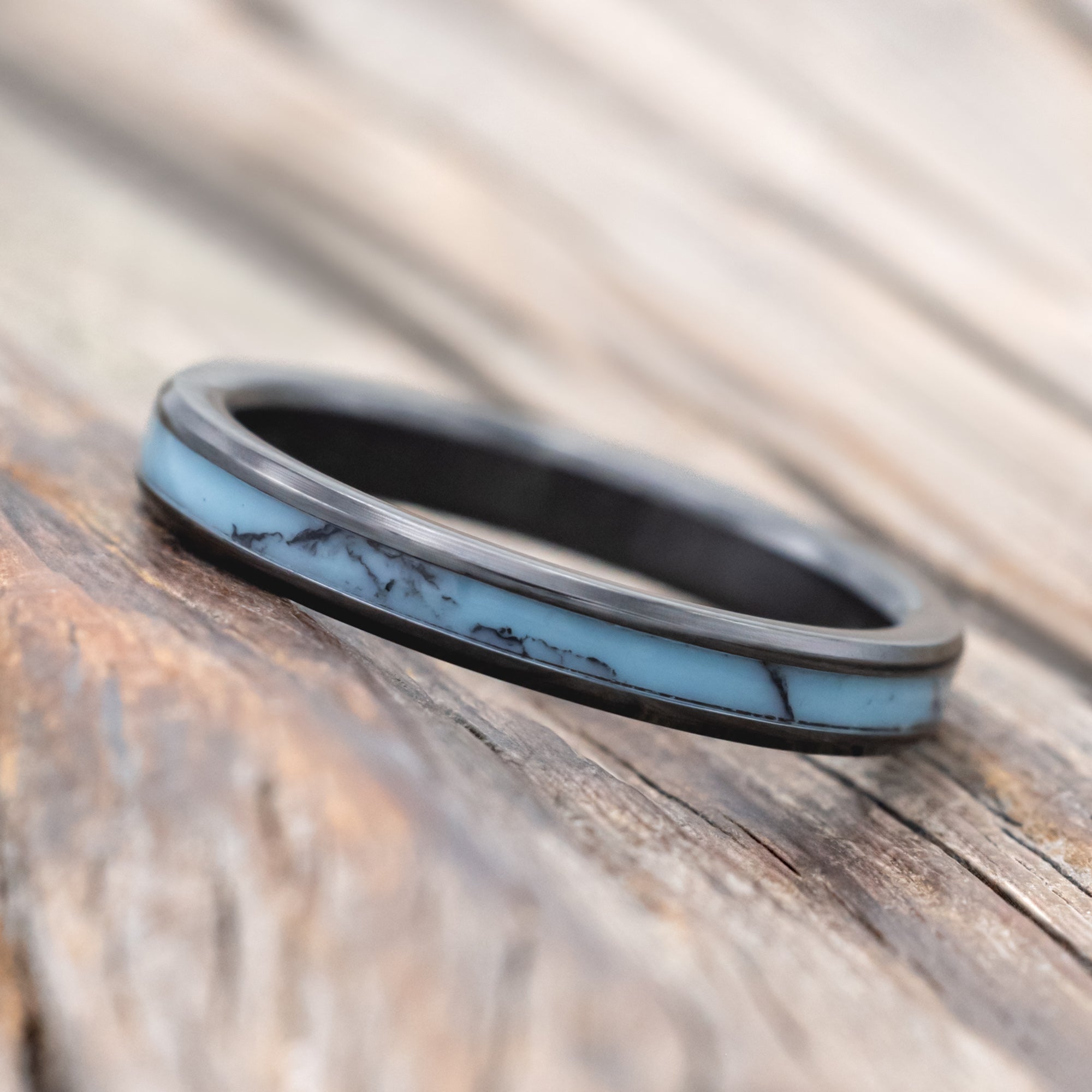 "ETERNA" - TURQUOISE & BLACK MATRIX TRUSTONE STACKING BAND-Staghead Designs