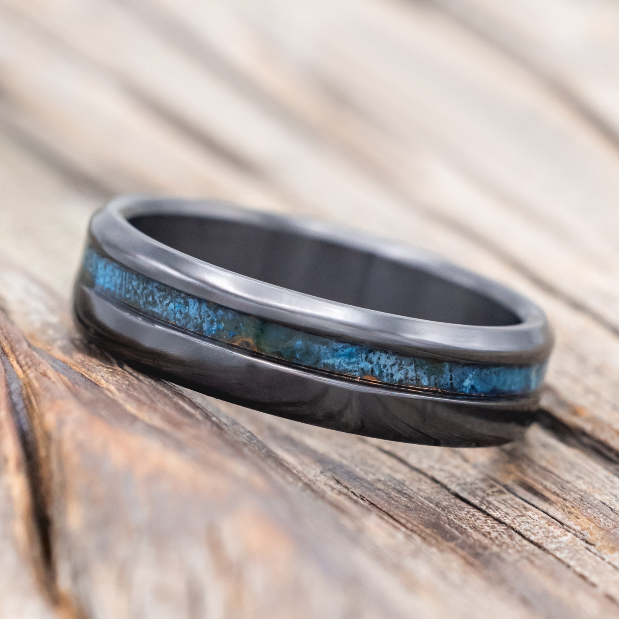 "VERTIGO" - OFFSET PATINA COPPER WEDDING BAND-Staghead Designs