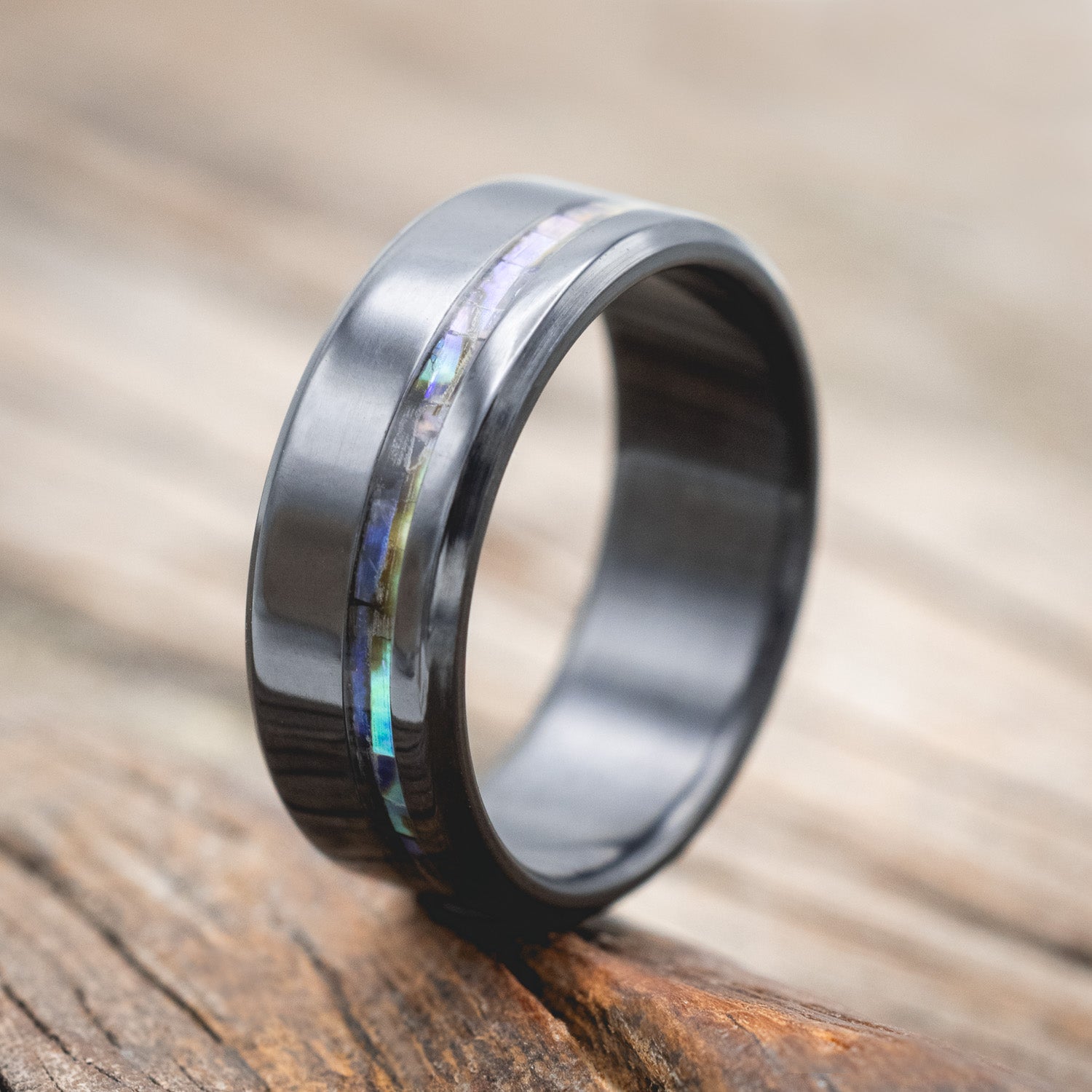 "VERTIGO" - PAUA SHELL WEDDING BAND - READY TO SHIP-Staghead Designs