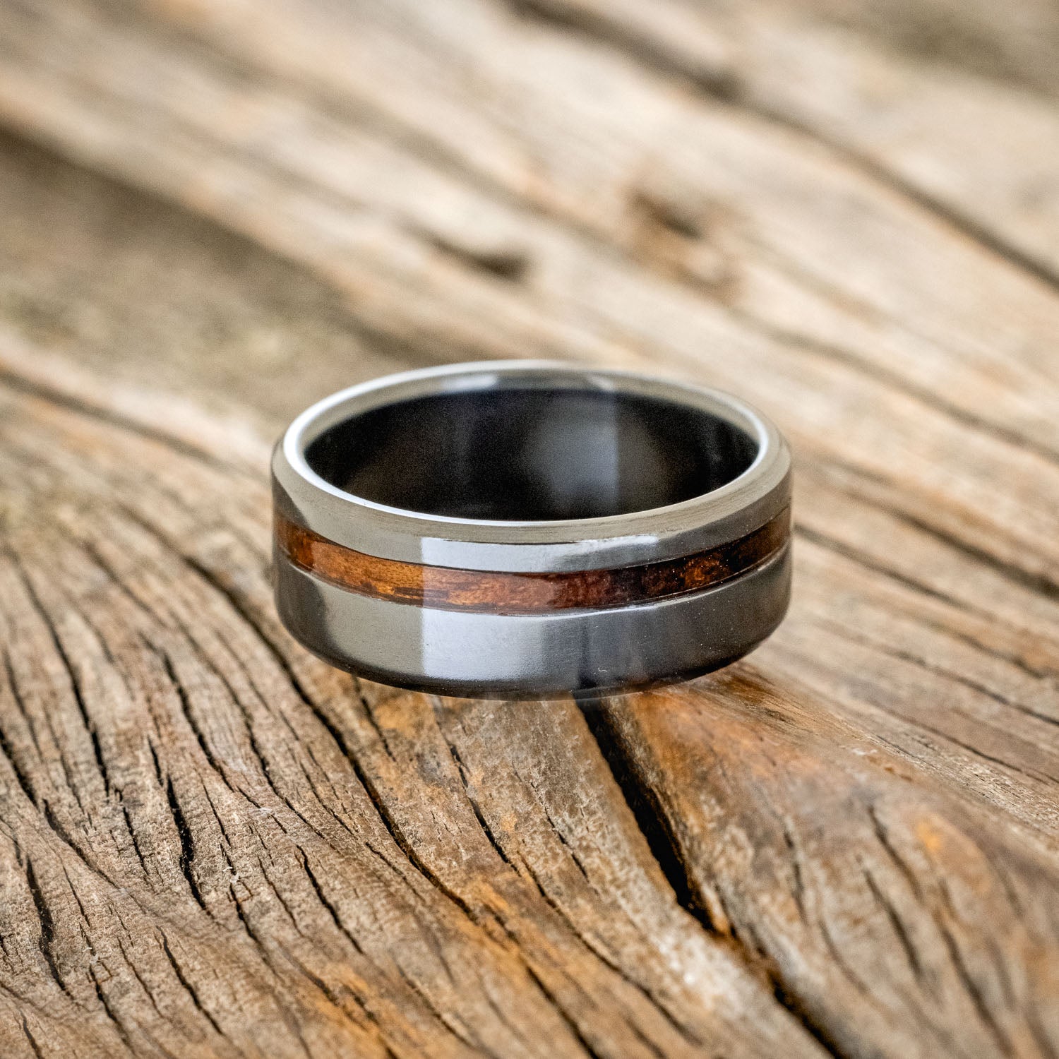 "VERTIGO" - OFFSET KOA WOOD WEDDING BAND-9