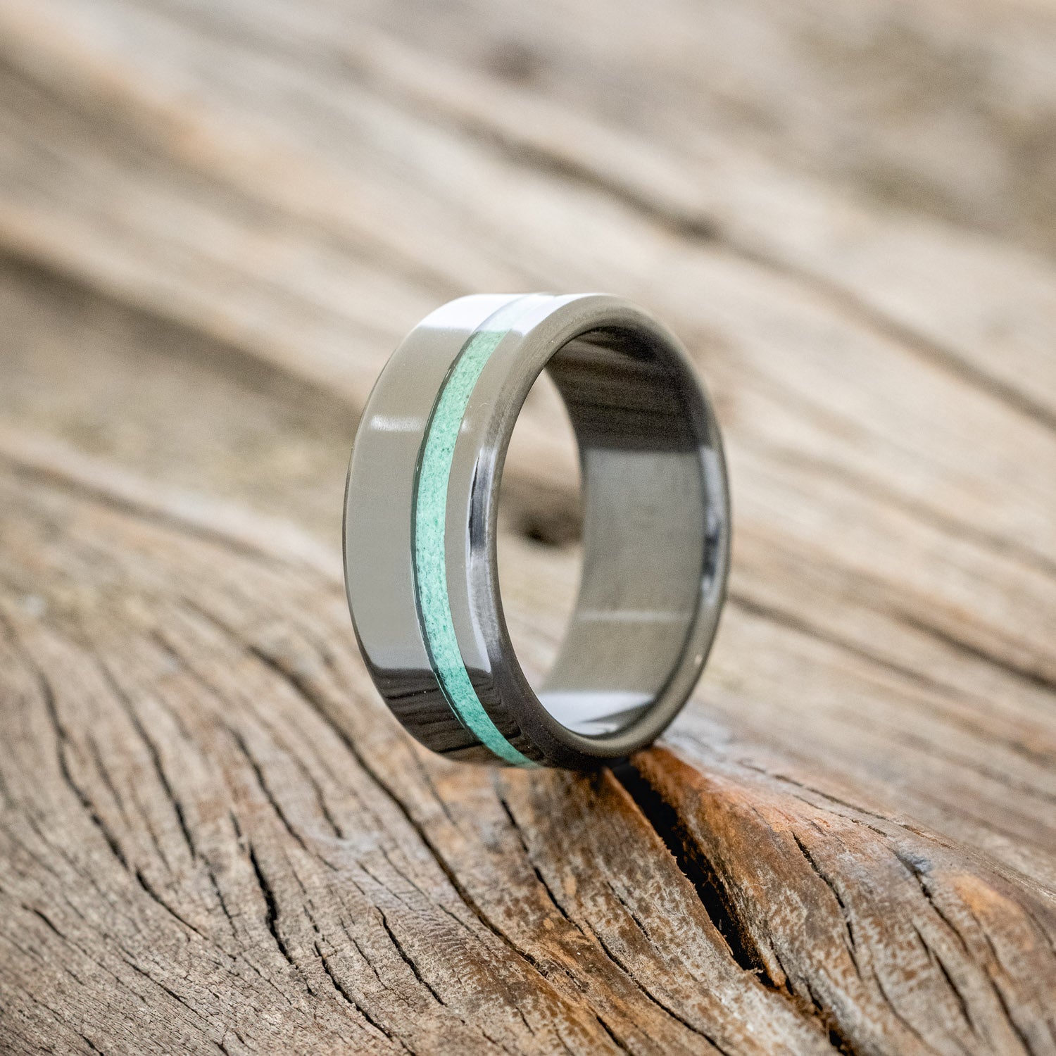 "VERTIGO" - WEDDING BAND WITH SINGLE INLAY-Staghead Designs