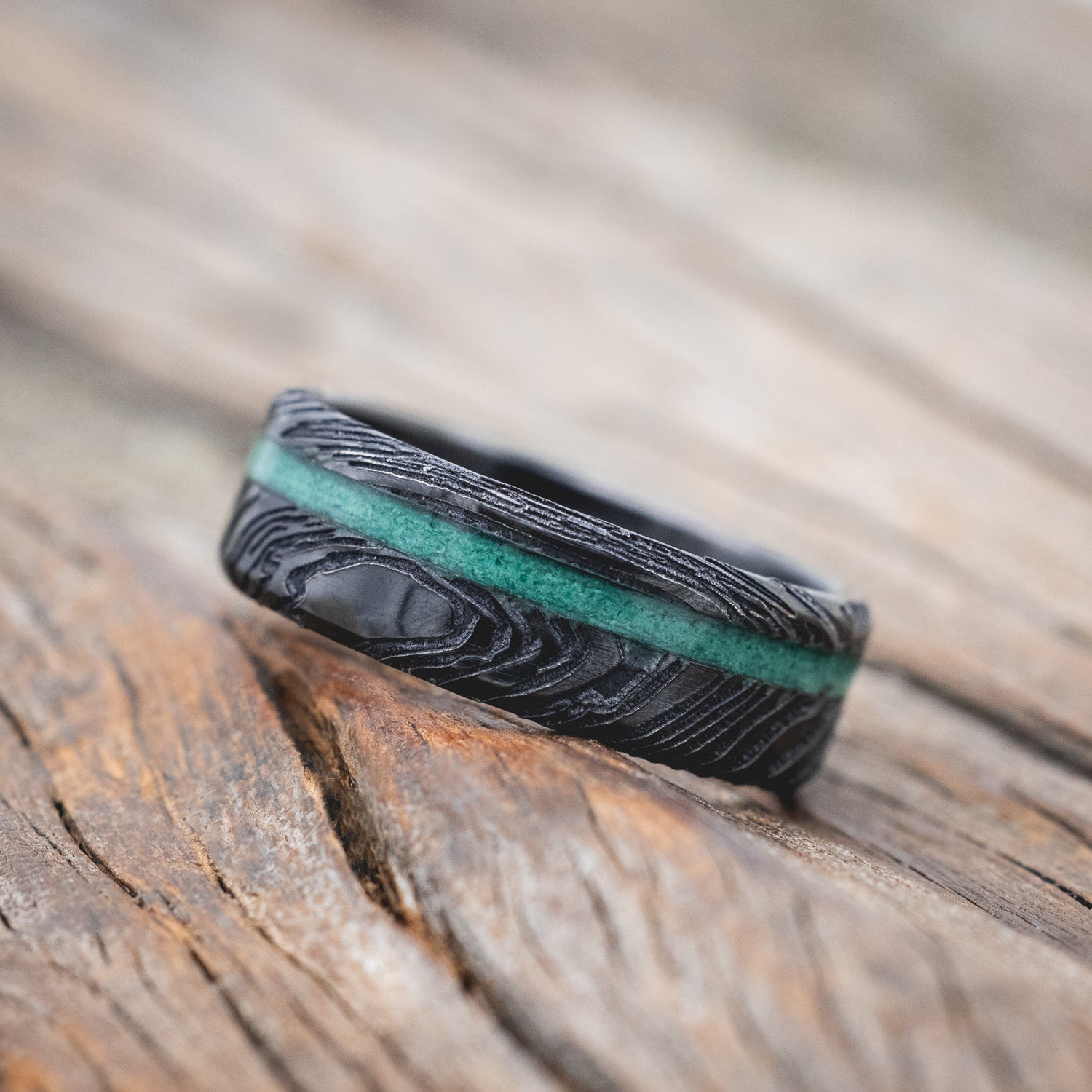 "VERTIGO" - MALACHITE WEDDING RING FEATURING A WOODGRAIN FINISH-Staghead Designs