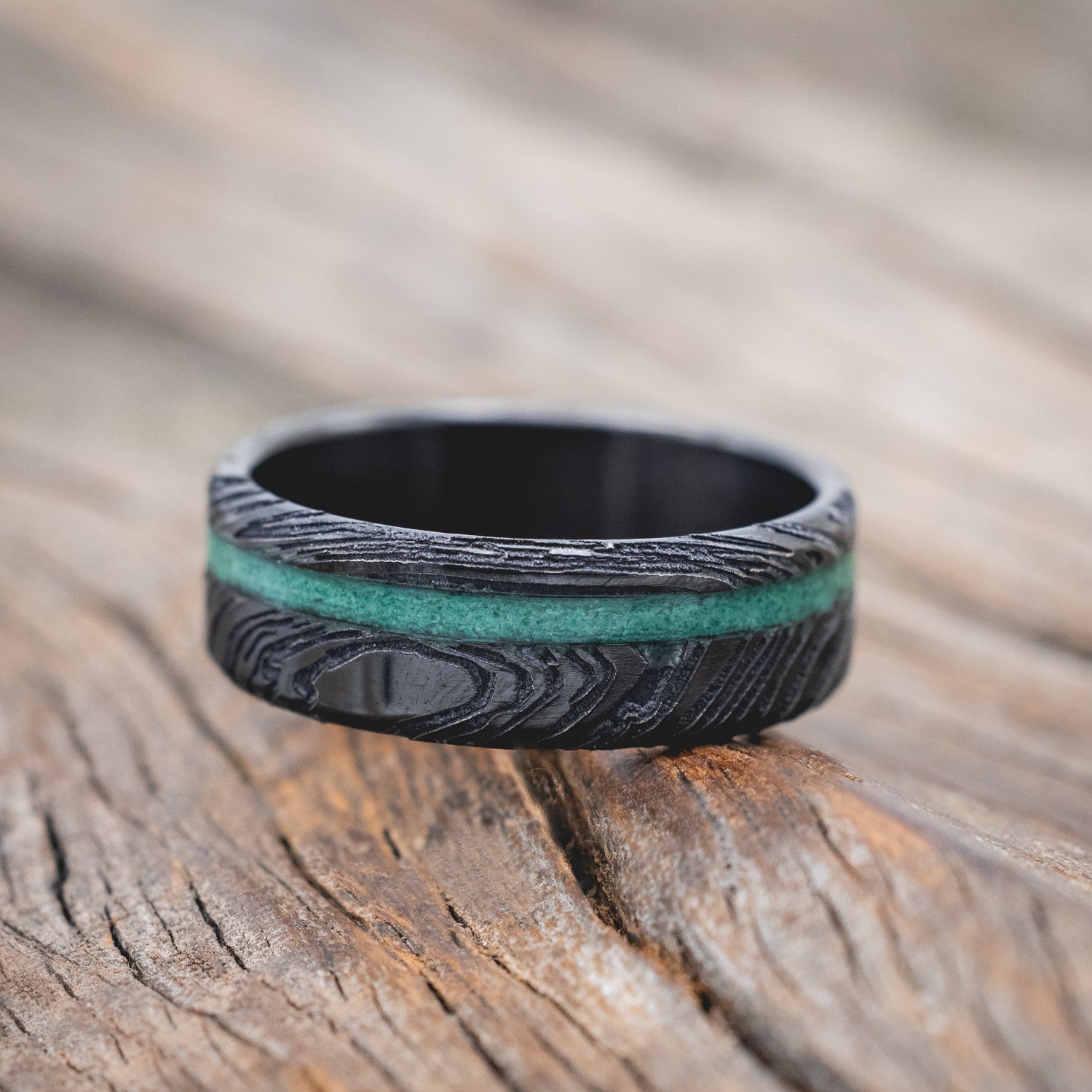 "VERTIGO" - MALACHITE WEDDING RING FEATURING A WOODGRAIN FINISH-Staghead Designs