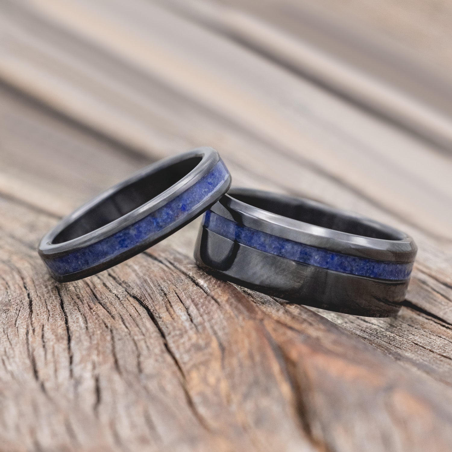 "VERTIGO" & "PERENNA" - MATCHING SET OF LAPIS LAZULI WEDDING BANDS-Staghead Designs