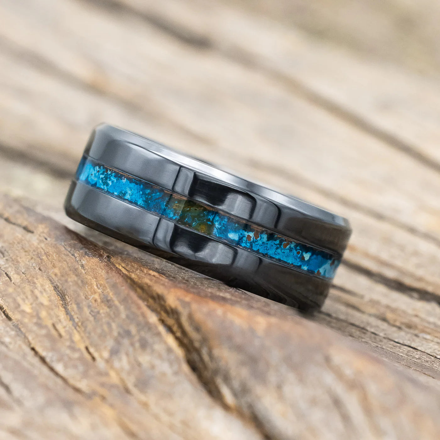 NIRVANA" - CENTERED PATINA COPPER WEDDING BAND - BLACK ZIRCONIUM - SIZE 9 1/2-Staghead Designs