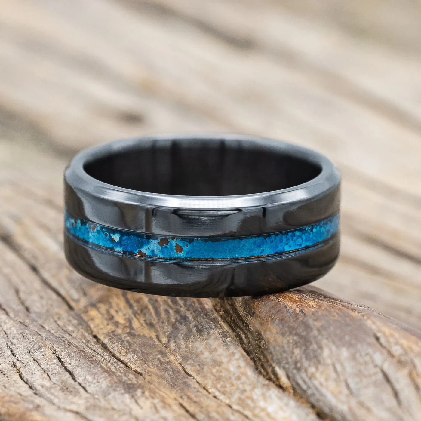 NIRVANA" - CENTERED PATINA COPPER WEDDING BAND - BLACK ZIRCONIUM - SIZE 9 1/2-Staghead Designs