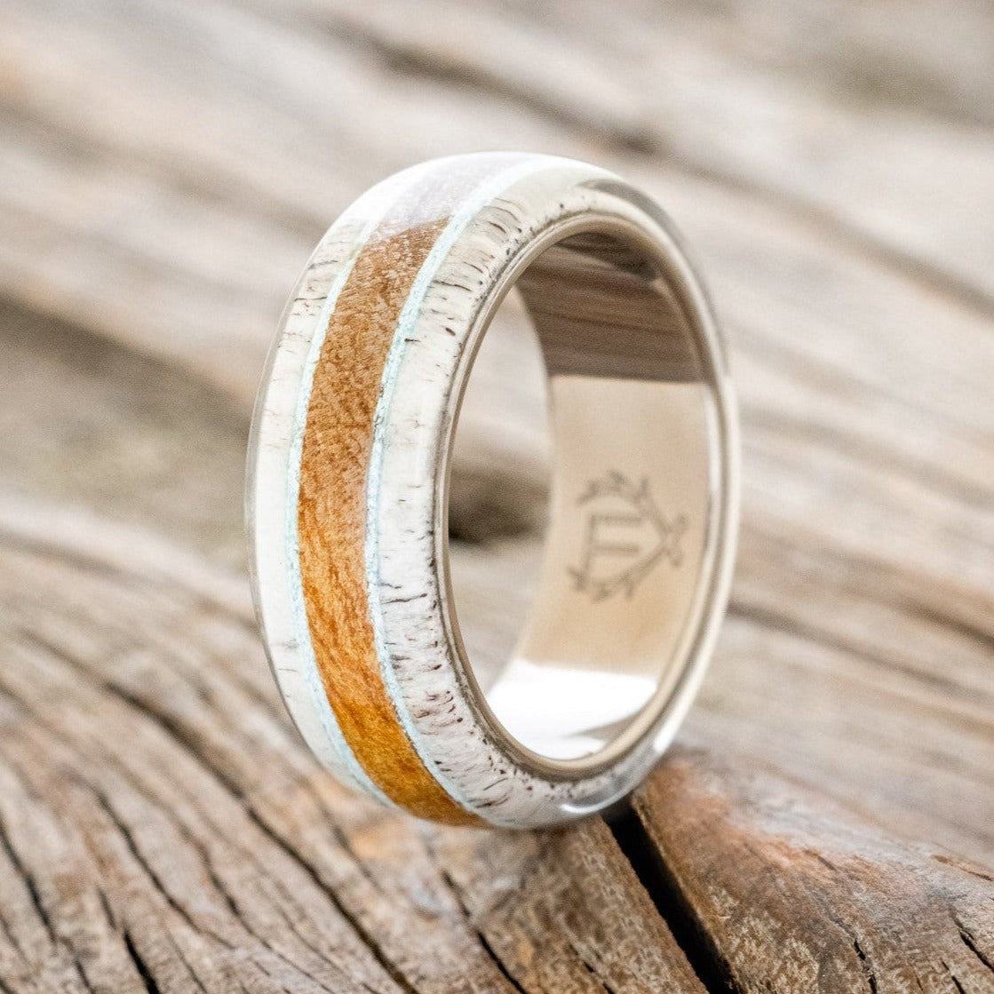 "CANYON" - ANTLER, TURQUOISE & IRONWOOD WEDDING BAND-1