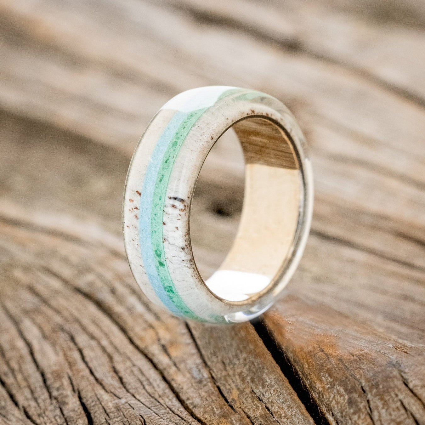 "CANYON" - MALACHITE, ANTLER & TURQUOISE WEDDING BAND-1