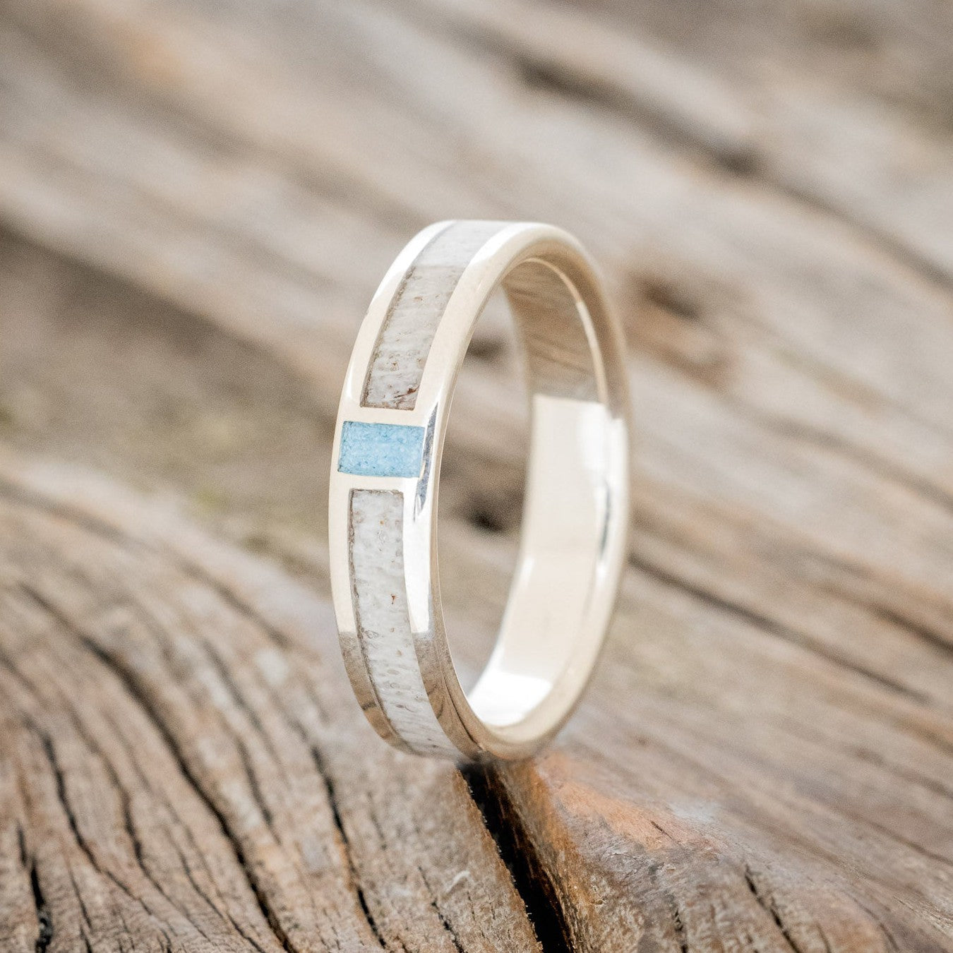"CASPIAN" - ANTLER & TURQUOISE WEDDING RING-1