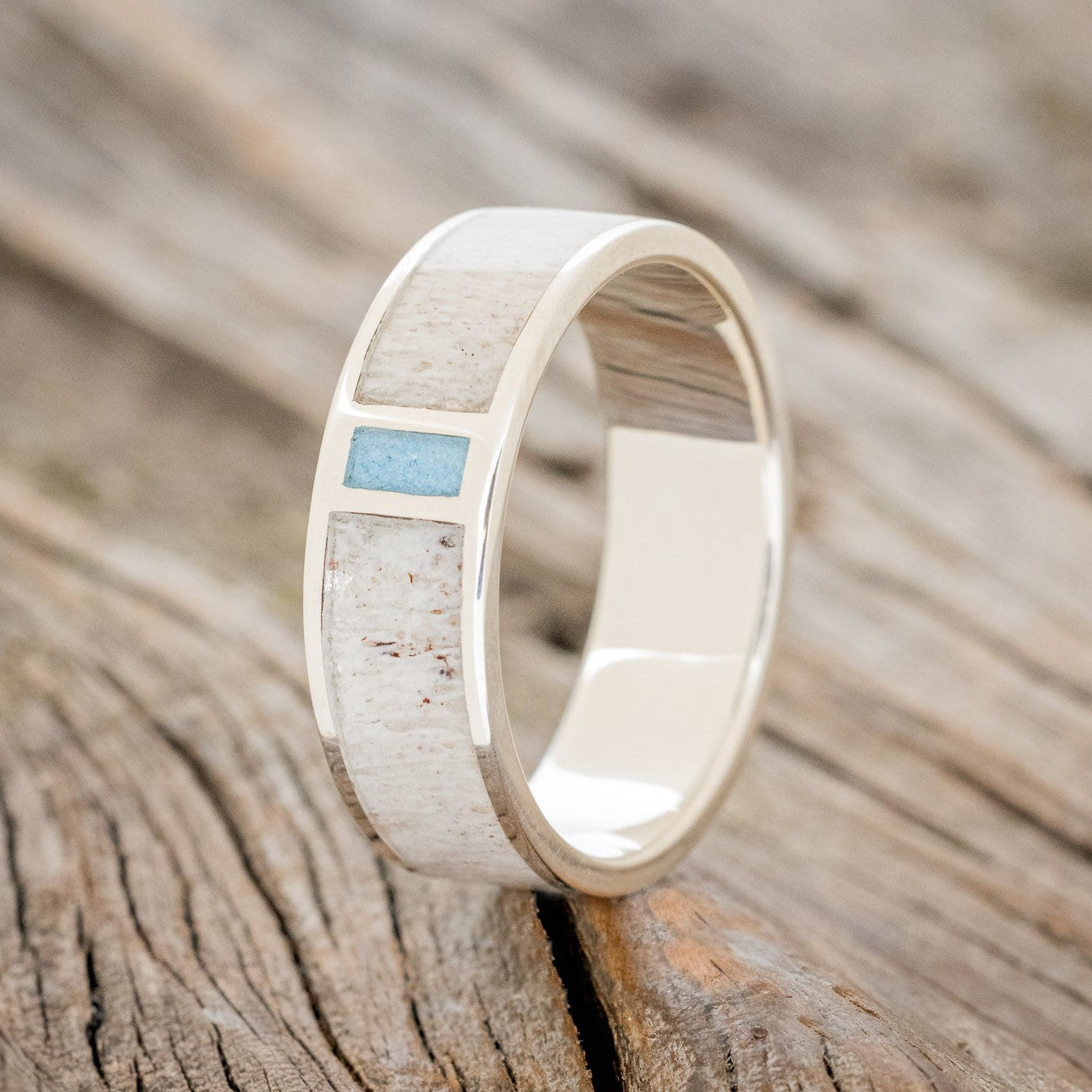 "CASPIAN" - ANTLER & TURQUOISE WEDDING RING-1