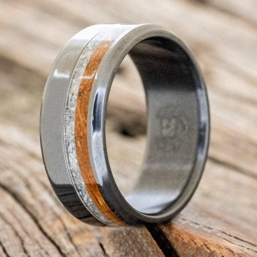 "CASTOR" - GRANITE & WHISKEY BARREL OAK WEDDING RING-1