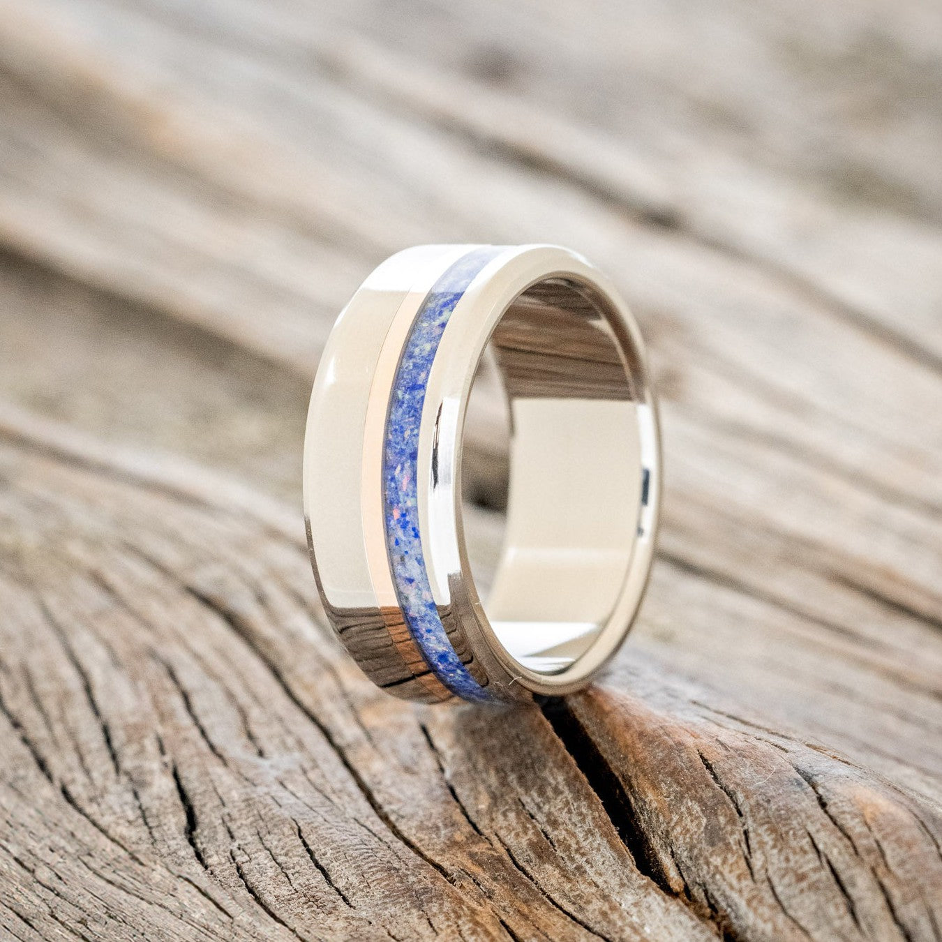 "CASTOR" - LAPIS LAZULI & FIRE & ICE OPAL MIXTURE WITH A 14K GOLD INLAY WEDDING RING-1