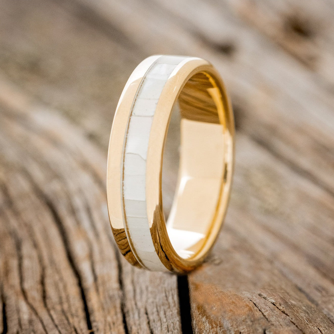 "CASTOR" - MOTHER OF PEARL WEDDING RING FEATURING A 14K GOLD BAND-1