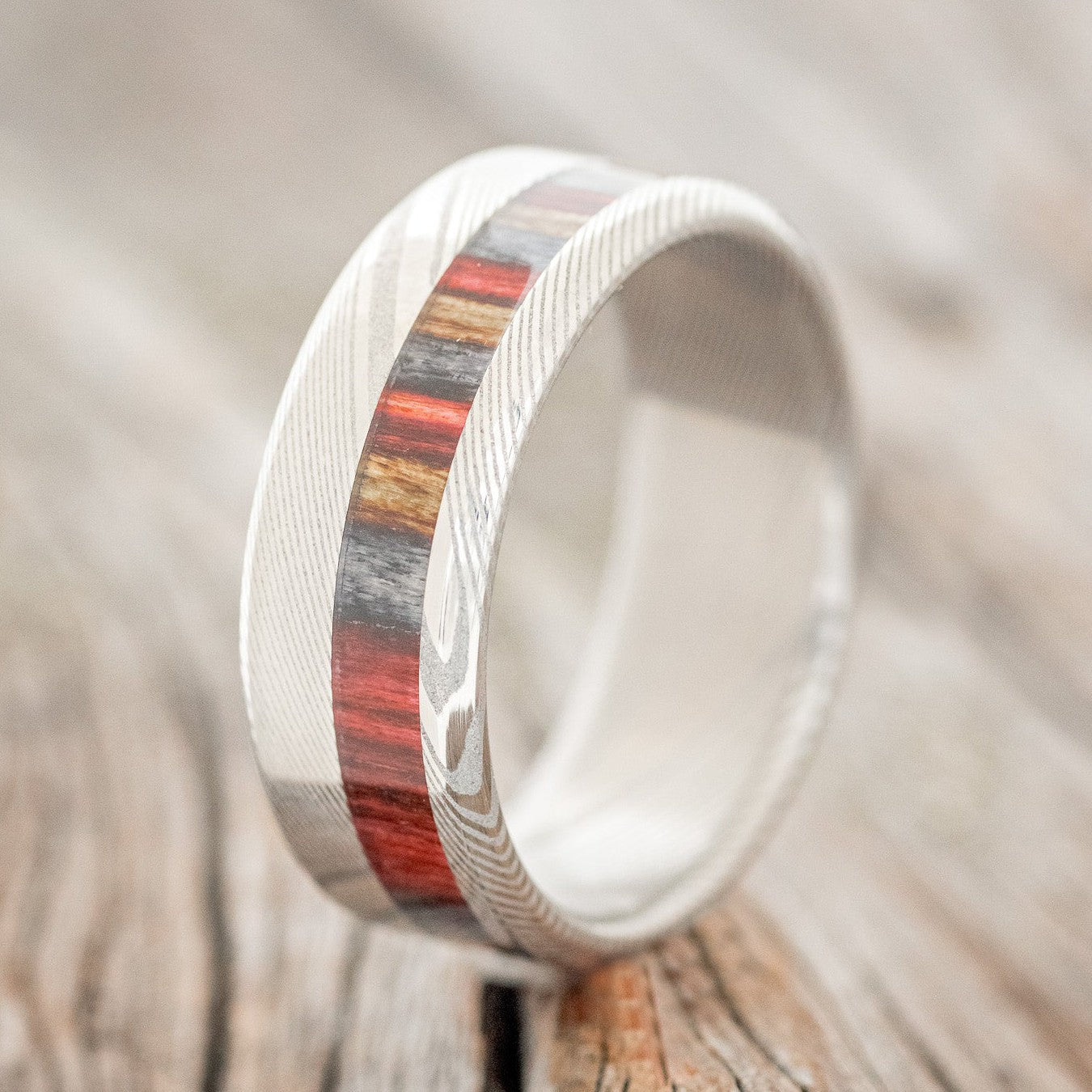 "CASTOR" - RED, GREY & BROWN BIRCH WOOD WEDDING RING-1