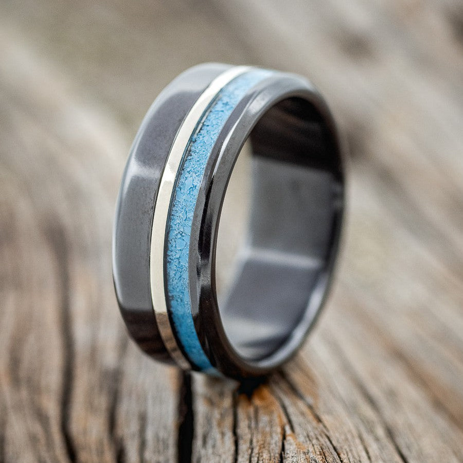 "CASTOR" - TURQUOISE & 14K GOLD INLAY WEDDING RING-1