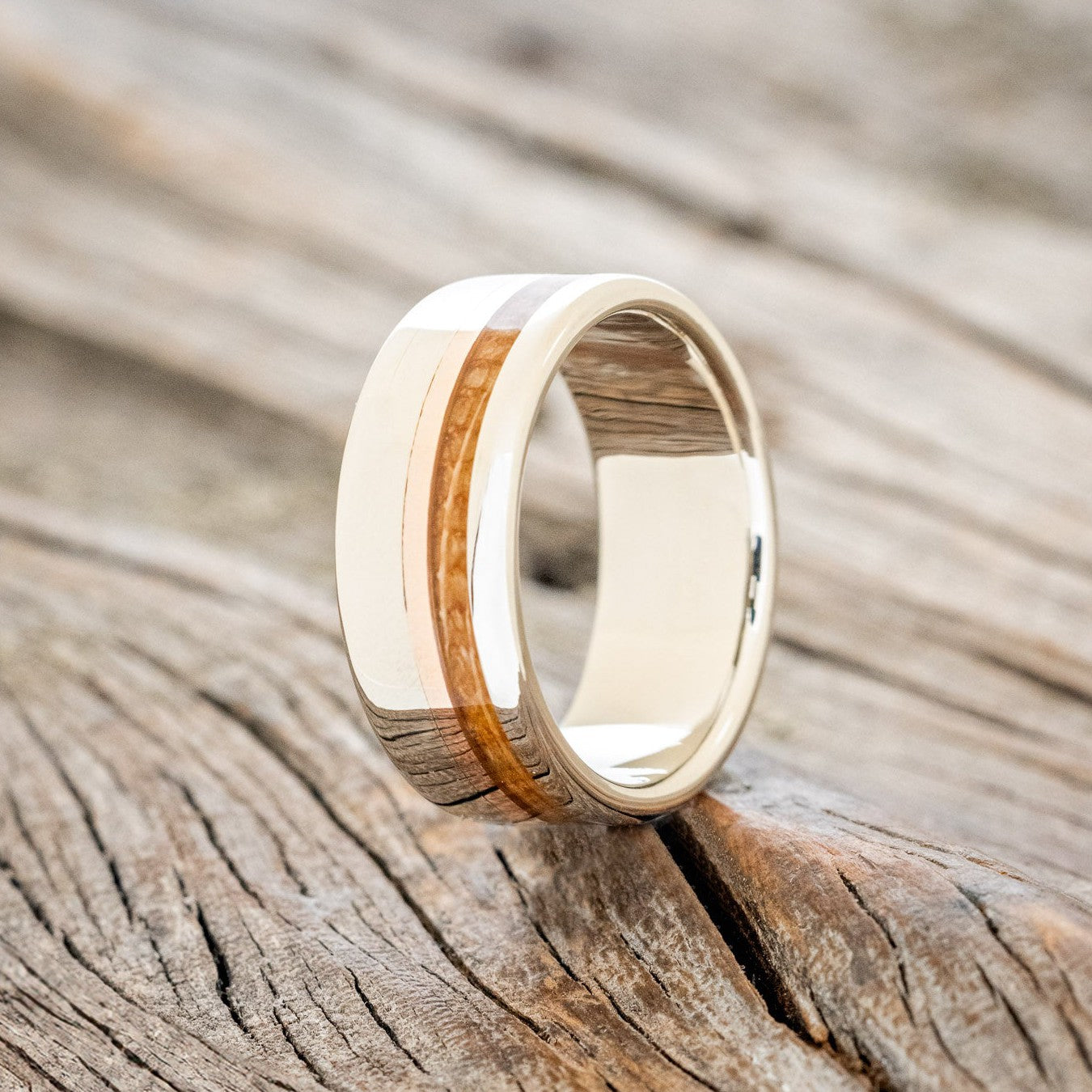 "CASTOR" - WHISKEY BARREL OAK & A 14K GOLD INLAY WEDDING RING-1