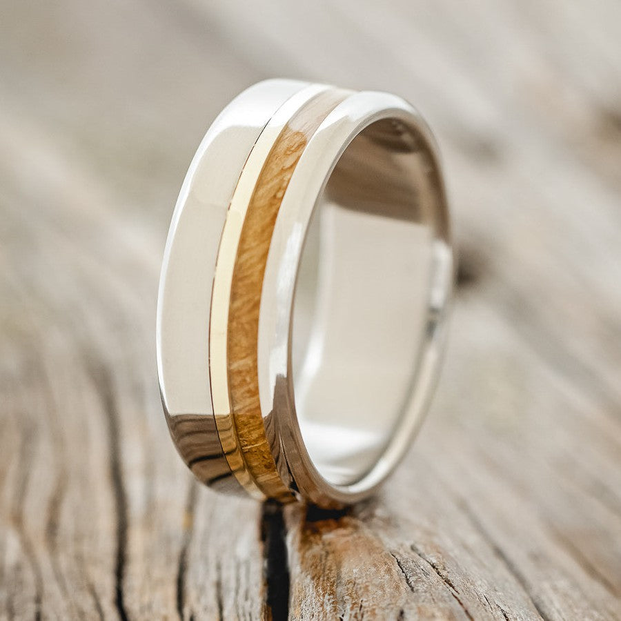 "CASTOR" - WHISKEY BARREL OAK & A 14K GOLD INLAY WEDDING RING-1
