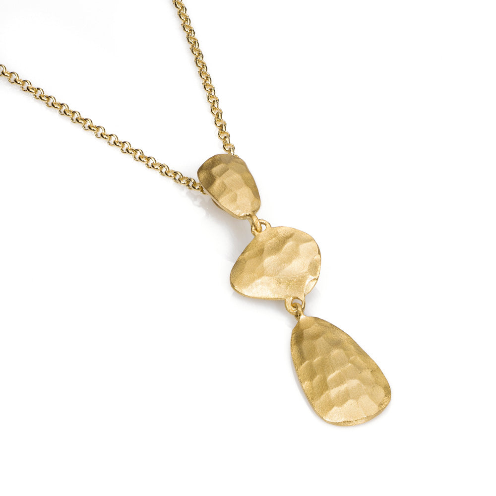 ESSENTIAL COLLECTION - HANDMADE 18K GOLD VERMEIL SILVER TEXTURED THREE DISCS PENDANT & CHAIN - BY JORGE REVILLA-3