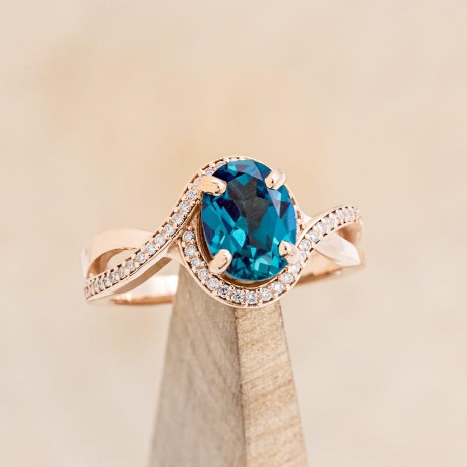 "CHARLOTTE" - OVAL CUT LAB-GROWN ALEXANDRITE ENGAGEMENT RING WITH DIAMOND ACCENTS-Staghead Designs