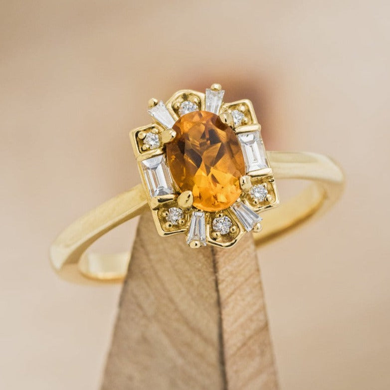 "CLEOPATRA" - OVAL CITRINE ENGAGEMENT RING WITH DIAMOND HALO-1