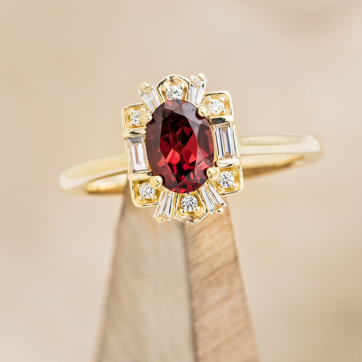 "CLEOPATRA" - OVAL GARNET ENGAGEMENT RING WITH DIAMOND ACCENTS-1