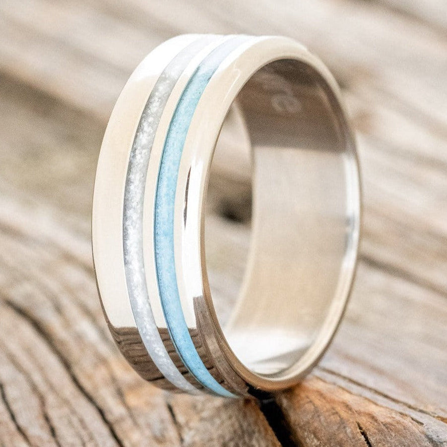 "COSMO" - DIAMOND DUST & TURQUOISE WEDDING BAND-1