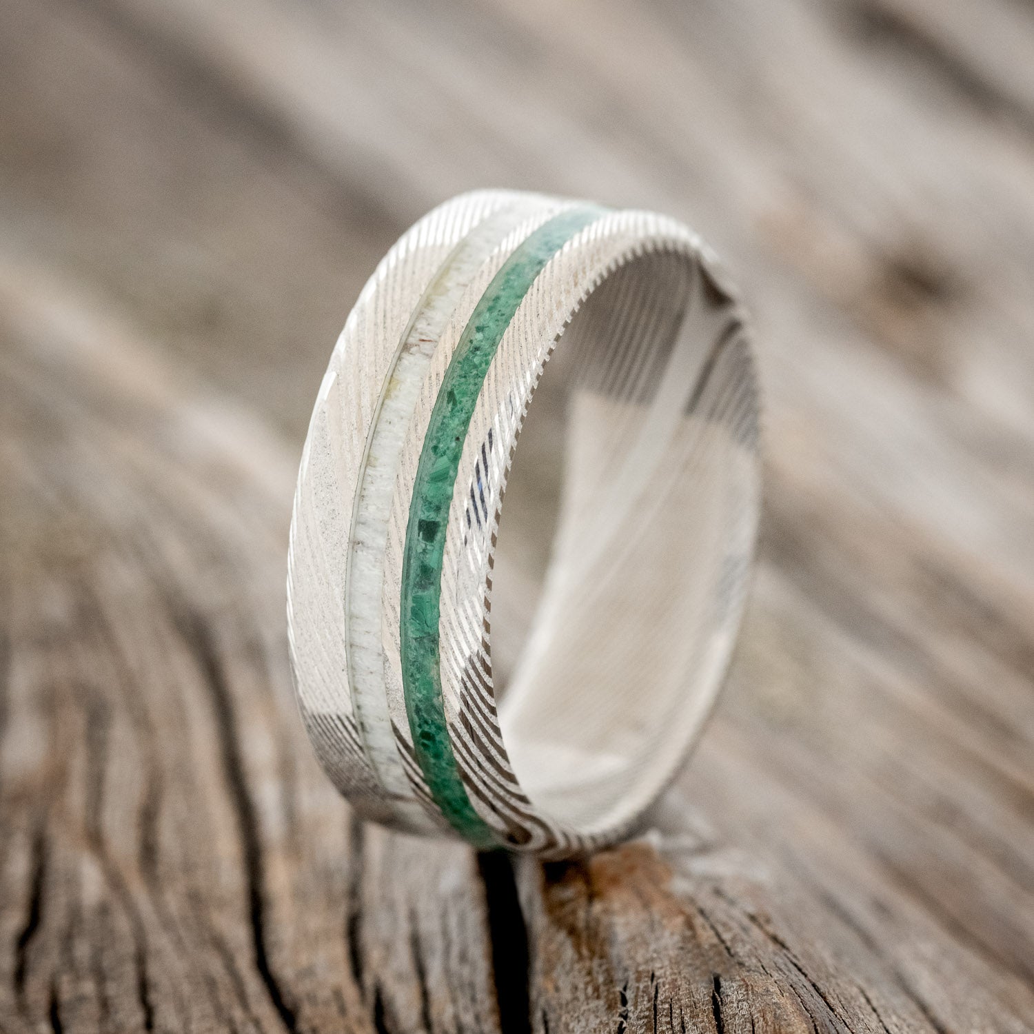 "COSMO" - MALACHITE & ANTLER WEDDING BAND - READY TO SHIP-1