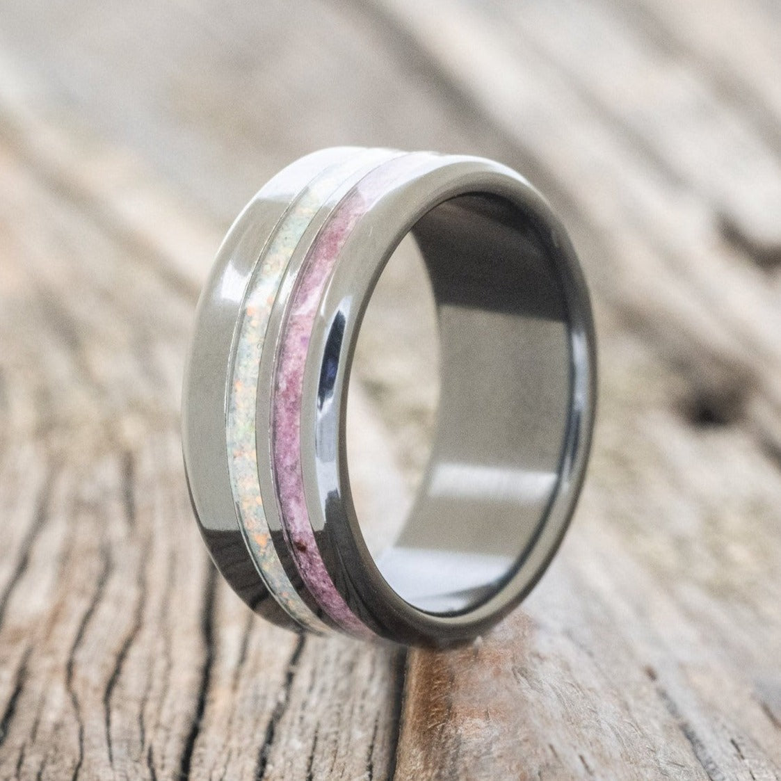 "COSMO" - SUGILITE & FIRE AND ICE OPAL WEDDING BAND-1