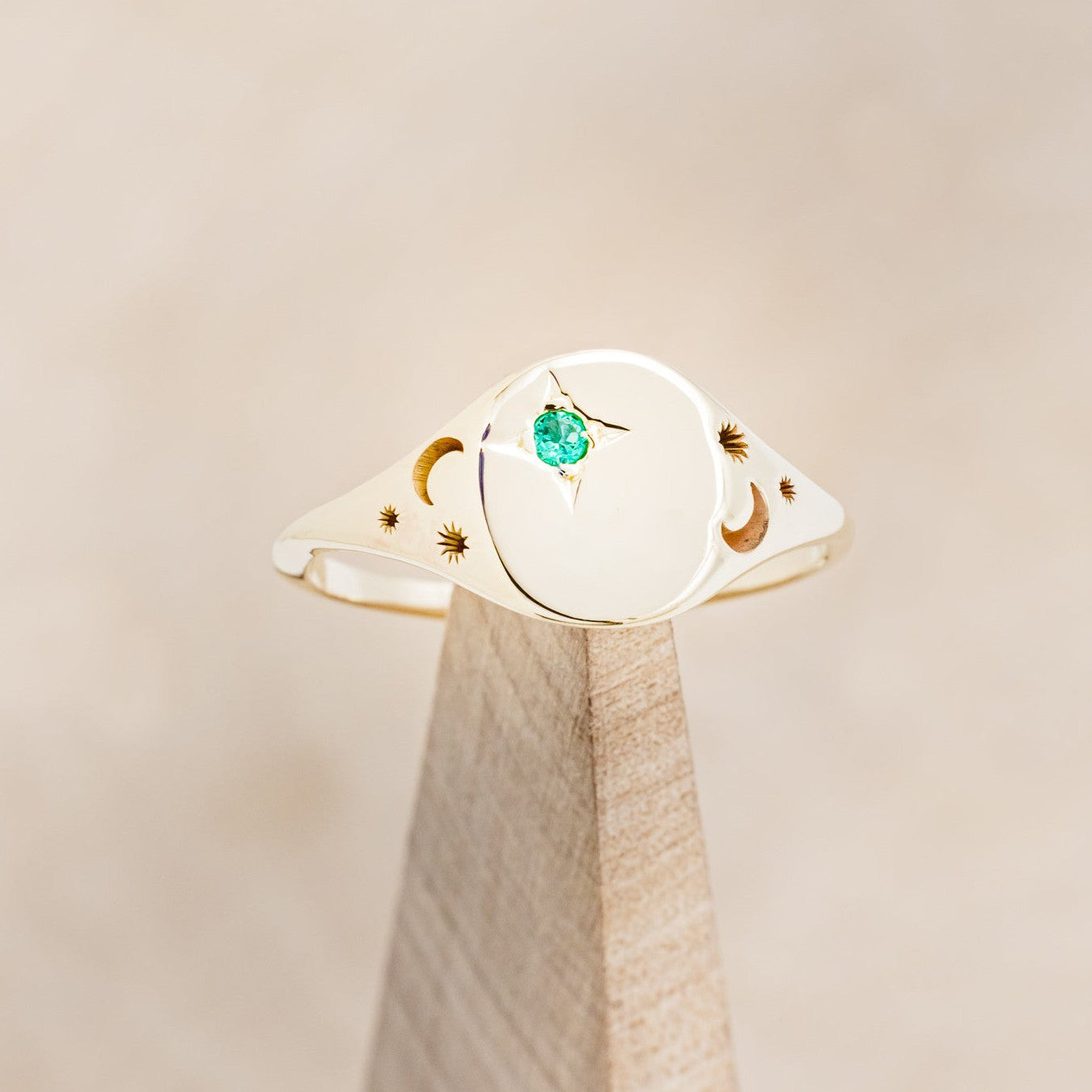 CUSTOM ENGRAVED CLASS RING WITH AN EMERALD ACCENT/ CUSTOM SIGNET RING-1