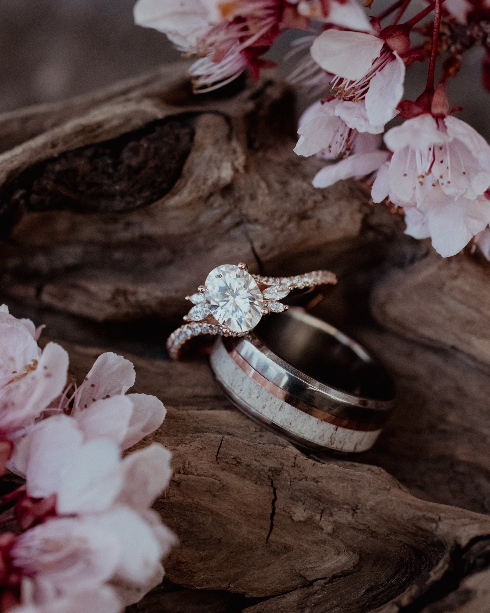 "SWAN" - OVAL MOISSANITE ENGAGEMENT RING WITH DIAMOND ACCENTS-Staghead Designs