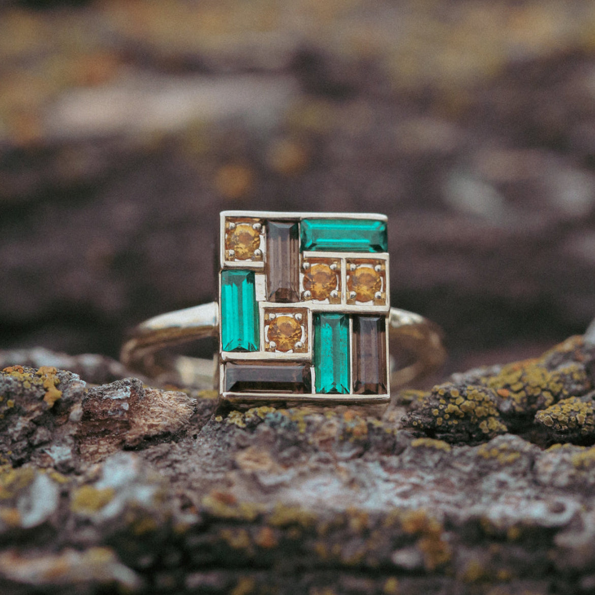 "SAGA" - MOSAIC STYLE MULTI GEM ENGAGEMENT RING-Staghead Designs
