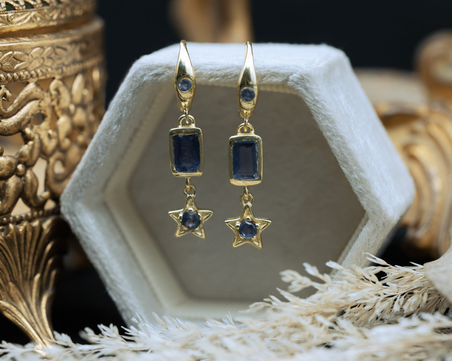 DECO COLLECTION - 18K GOLD VERMEIL EARRINGS WITH IOLITE ACCENTS - BY JORGE REVILLA-Staghead Designs