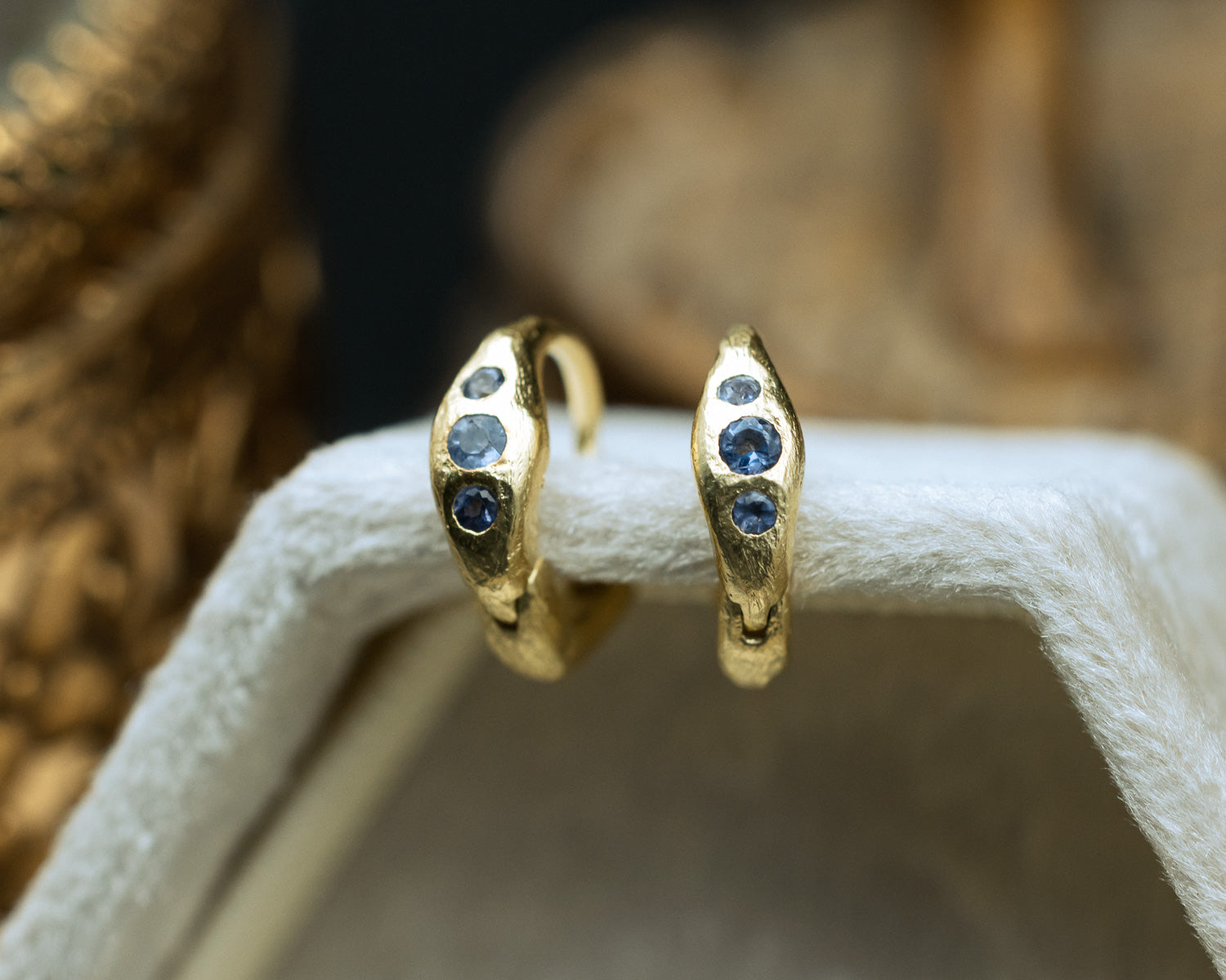 DECO COLLECTION - 18K GOLD VERMEIL HOOP EARRINGS WITH IOLITE ACCENTS - BY JORGE REVILLA-Staghead Designs