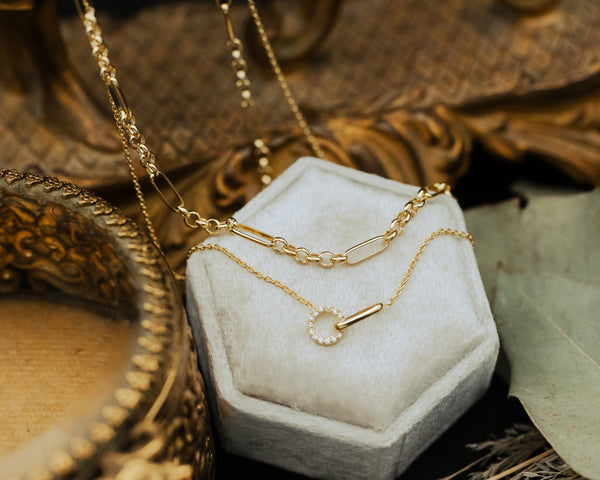 DIAMOND CIRCLE DUET LAYERED NECKLACE IN 14K YELLOW GOLD-1